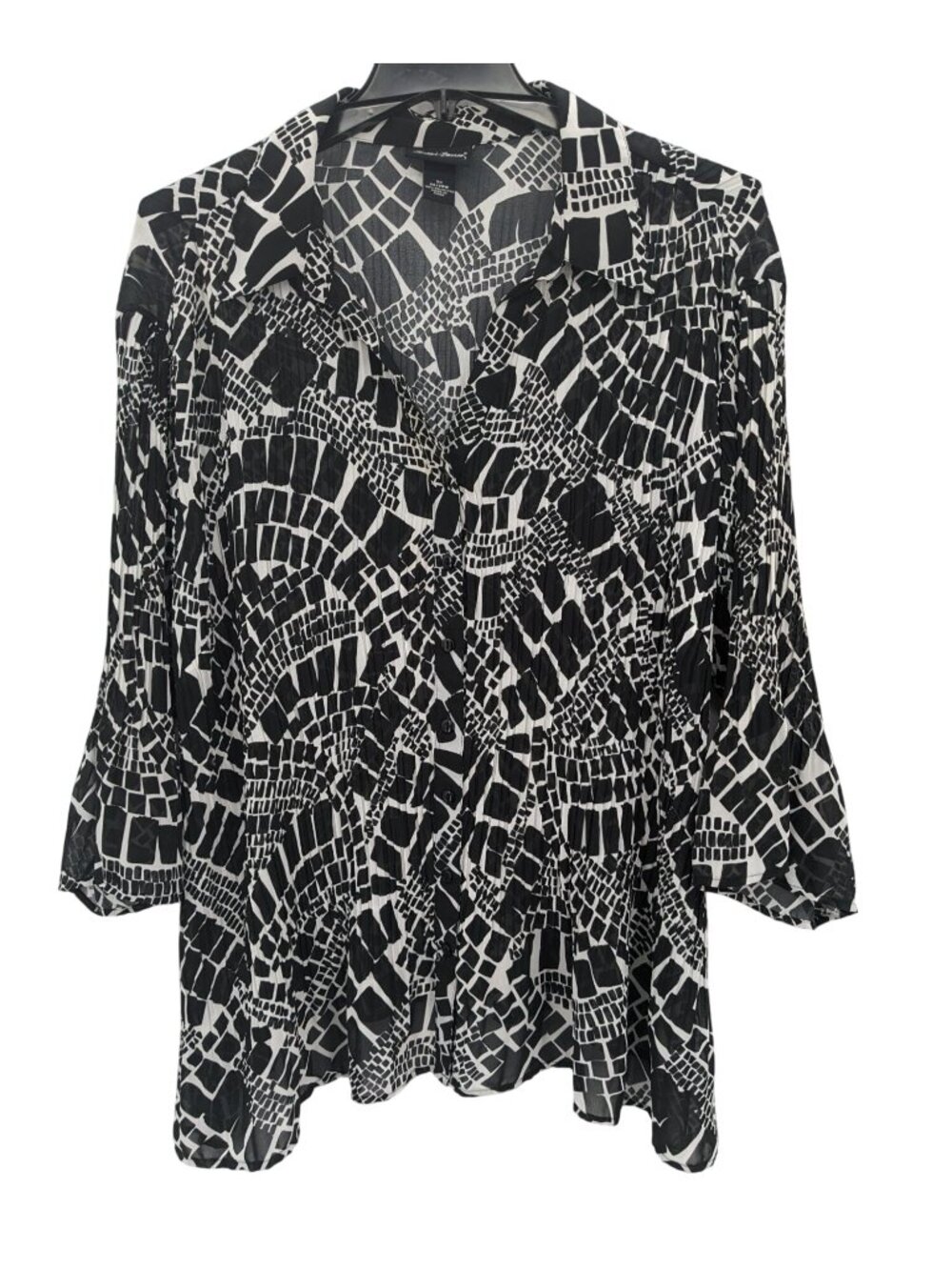 Y2K Maggie Barnes Abstract Pleated Top Button Up Sheer Office Corporate Plus‎ 3X